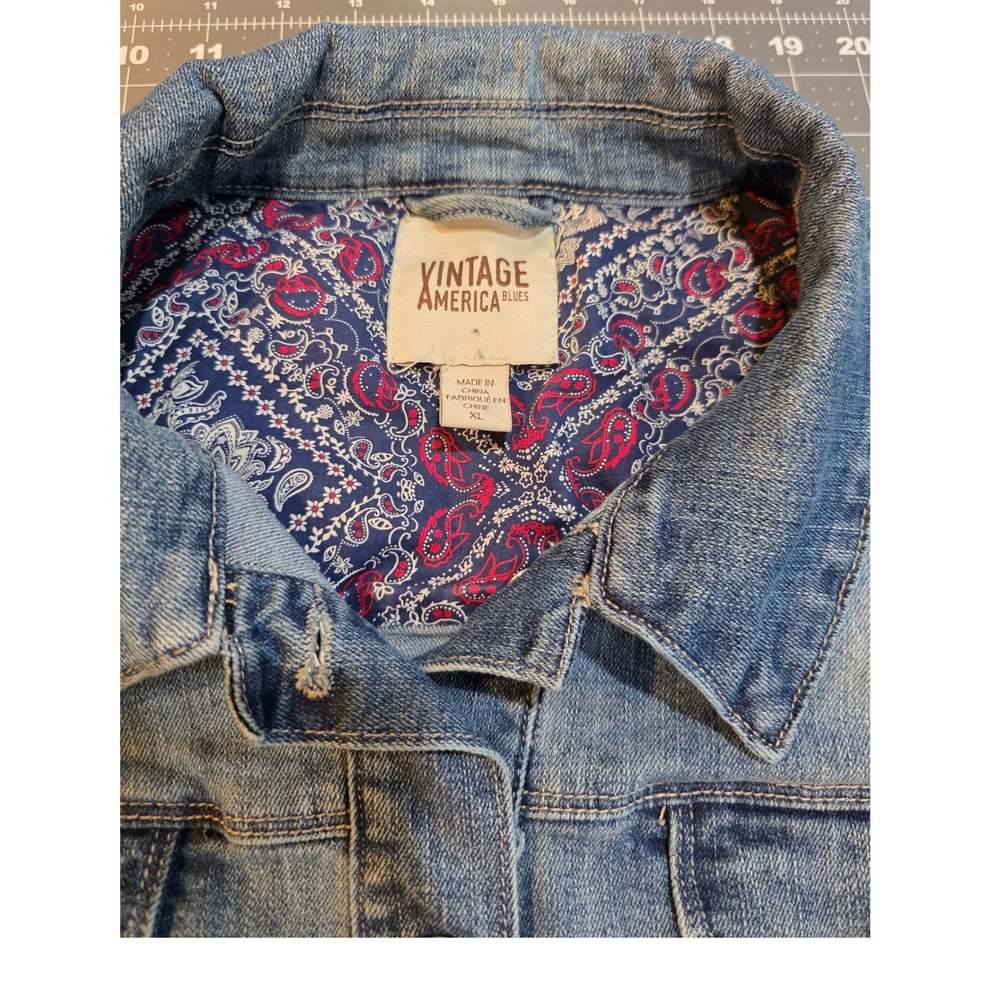Vintage America Blues Denim Jacket Blue Paisley Lining XL - Picture 3 of 6